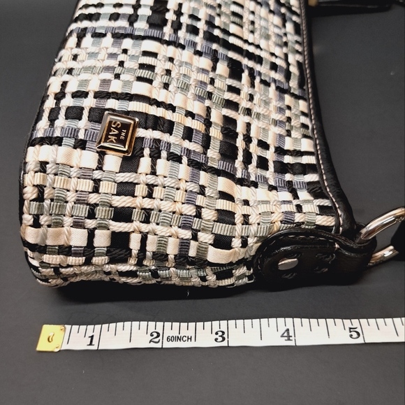 THE SAK Woven fabric and genuine leather small shoulder bag black white - Picture 12 of 12